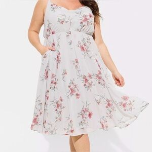 Floral Midi Dress in Cream and Red
